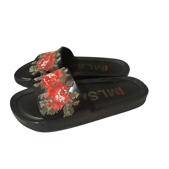 MELISSA Rose Faux Needlepoint Pool Slides Sandals Size US 9 / EUR 40 - Picture 6 of 7